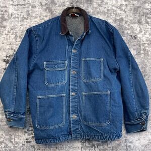 Vtg. Bob Barker Denim Chore Coat Men L Blanket Lined Workwear Barn Jacket Blue